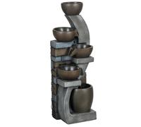 Outsunny Fontaine d'eau extérieure 5 Niveaux, Fontaine de Jardin avec lumières LED, Panneau Solaire 3,7 KW, Pompe, débit de 450L/h, en résine, Gris et Marron