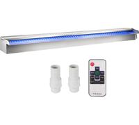 Fontaine décorative en acier inoxydable pour piscine, 35,4" x 4,5" x 3,1", avec bande lumineuse LED, pour bassin de jardin intérieur et extérieur