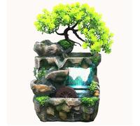 Fontaine d'intérieur avec éclairage LED, fontaine de table, cascade pour intérieur, jardin, pierre, plante verte 18 x 15 x 30 cm