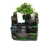 Fontaine d'intérieur avec éclairage LED, fontaine d'intérieur, cascade, plante verte, fontaine de table, cascade, 1 vaporisateur, décoration de table (30 x 36 cm)