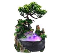Fontaine d'Intérieur avec Éclairage LED - Table Cascade avec Plantes en Polyrésine, Pompe et Eau pour Chambre, Terrarium