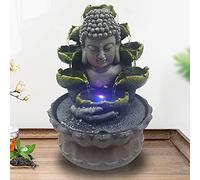 Fontaine d'intérieur Bouddha Decor Waterscape - Décoration zen - L'eau s'écoule sur 3 niveaux - Feng Shui - Décoration de salon avec 4 LED RVB colorées pour la méditation et la détente - 2 W 220 V