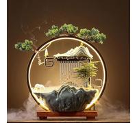 Fontaine d'intérieur de table - Cascade avec brumisateur LED - Fontaine japonaise for la méditation - Inclut un diffuseur d'encens et des plantes artificielles - Décoration Feng Shui