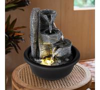 Fontaine d'intérieur Fontaine de table avec cascade LED Fontaine d'éclairage décoratif, plastique noir gris, 3000K blanc chaud, D 16 cm