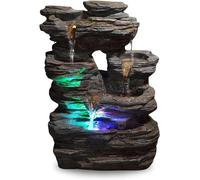 Fontaine en plastique avec éclairage LED - Système à eau fermé - Aspect pierre - Hauteur 35 cm - Adaptée pour une utilisation intérieure et extérieure