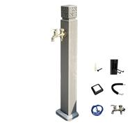Fontaine Montée au Sol Autoportante en Aluminium avec Double Robinet et Double Arrivée D'eau, Colonne D'eau Extérieure pour le Jardin(Gray,80cm/31in)