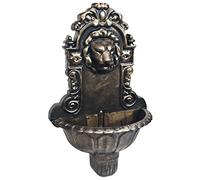 Fontaine murale design tête de lion bronze plastique 41 x 22,5 x 65 cm avec pompe à eau et tuyau pour décoration intérieure, salon, terrasse, relaxation, oasis zen