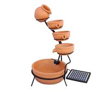 Fontaine Solaire en Cascade de jardin extérieure Terracotta - 4 Niveaux - Décoration Extérieure Jardin Terrasse Abreuvoir - Batterie de 6H Sans Soleil [Piquet de Terre avec Panneau Solaire INCLUS]