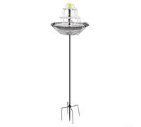 Fontaine solaire pour oiseaux avec support - Panneau solaire séparé - Non électrique - Attire les oiseaux - Bassin surélevé pour jardin, terrasse, pelouse, fleur (gris)