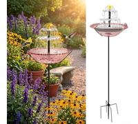 Fontaine solaire pour oiseaux avec support surélevé, fontaine d'extérieur pour jardin et pelouse, rose