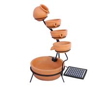 Fontaine De Jardin Alimentée Énergie Solaire Ornement De Jardin Extérieur Décor Patio Résine Terracotta Sphère Autoportante À 4 Niveaux De Bols Renversants Jeu D'eau Rouge