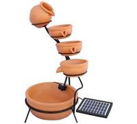 Fontaine De Jardin Alimentée Énergie Solaire Ornement De Jardin Extérieur Décor Patio Résine Terracotta Sphère Autoportante À 4 Niveaux De Bols Renversants Jeu D'eau Rouge