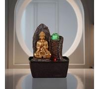 Fontaine Zen Bouddha Et Mur D'eau En Résine Marron Et Doré - H 25cm Gris