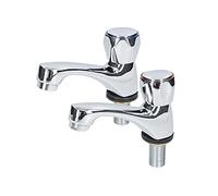 Fontastock URBEL FSKFGB004 Set de 2 robinets individuels pour lavabo, eau froide/eau chaude, supports de fixation, poignée en zinc et corps en laiton