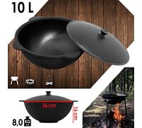 Fonte Kazan 10L eben NAMANGAN avec couvercle-grille Marmite de camping Kazan WOK Bouilloire Camping BBQ Asia