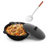 Fonte plate Kazan 12L NAMANGAN avec couvercle - marmite de camping, WOK, écumoire, BBQ, cuisine d'extérieur, Asie