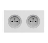 FONTINI - 2 prises 2P+T ALU glossy DOM + plaque double blanc