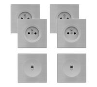 FONTINI - 4 Prises 2P+T + 2 Va-et-Vient ALU Glossy DOM - 6 Plaques Grises