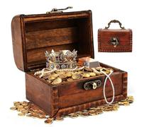 Fonyet - Coffre au trésor vintage en bois pour enfants - Petite boîte au trésor avec serrure - Coffre au trésor pour pirates pour anniversaire d'enfant - 11,5 x 8 x 8 cm - Petit coffret de rangement