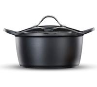 food appeal Black Marble Cocotte, Faitout, Casserole à induction, 20cm, 3,1l avec couvercle en verre | revêtement anti-adhérent | design marbre noir | pour cuisinière à gaz, à induction, céramique et 