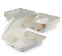 FOOGO Green 200pcs Boîtes Clamshell Emporter, 23x23 cm, 1300ml, 3 compartiments, Pulpe de Canne à Sucre Naturelle, Ecologiques, Récipients Alimentaires Jetables, Compostables, Biodégradables