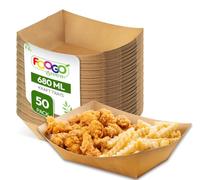 FOOGO Green 50pcs Barquettes Alimentaires Jetables en Carton 680ml, Plateau Jetable Écologique 21.7x17.3x6.5cm, Boîte Carton Alimentaire Résistante Eau/Huile, Snack Box Emporter, Bols Jetables Fête