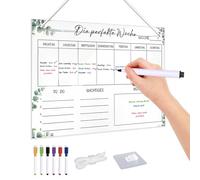 Foonary Agenda hebdomadaire effaçable Foonary, planificateur de repas en acrylique pour l'organisation familiale, 30 x 20 cm, avec 6 marqueurs pour tableau blanc, à suspendre sur un tableau mémo