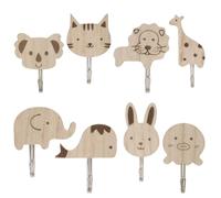 Foonary Lot de 8 crochets en bois pour enfants - En forme d'animal - Autocollants pour garde-robe d'enfant, cuisine, serviettes, chapeaux, chambre d'enfant et salle de bain