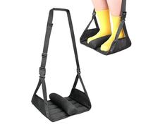 Foot Hammock - Adjustable Portable Plane Leg Support, Wooden, Black | Plane Leg Support Sling, Ergonomic & Lightweight, Relieves Leg Fatigue & Swelling, Fits Flights & Office Desks, Wood & Canvas
