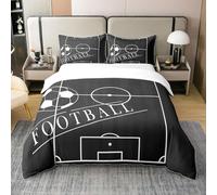 Football 100% Coton Housse de Couette 140x200 Jeu de Literie de Match de Balle Housse de Confort de Football Adolescents Terrain de Football Noir Doux et Respirant Housse de Lit Noir Housse de Couette