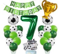 Football 7e Anniversaire Vert Hélium Ballon Garçon Gâteau Topper Foot Anniversaire Décoration 7 Ans Enfants