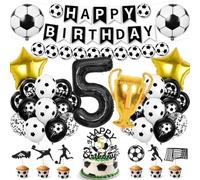Football Decoration 5 Anniversaire,Ballon Anniversaire 5 An Garcon,Hélium Ballon Or Noir pour Enfant anniversaire Sports Thème Decoration