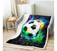 Football Enfants Laine Couverture 130X150Cm Coloré pour Canapé Lit DéCor Football Ball ModèLe Peluche Couverture Sports ThèMes Sherpa D Coré