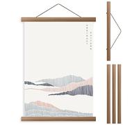 Foppla Ensemble de 4 crochets magnétiques en bois de 21 cm, kit de suspension pour toile sans cadre, teck, avec corde de suspension, installation facile pour exposition murale à la maison et en