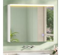 FORABAMB Meuble de Salle de Bain avec Éclairage LED et Prise, 80x19.5x60 cm | Armoire Murale Salle de Bain avec HD Miroir, Étagère Réglable, Capteur Tactile, Armoire de Toilette pour Salle de Bain,Lavabo