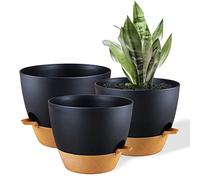 FORAGIFT Lot de 3 grands pots de fleurs en plastique avec réservoir profond et trous de drainage élevés pour intérieur et extérieur Noir terre cuite 25/23/20 cm