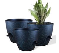 FORAGIFT Lot de 3 grands pots de fleurs en plastique avec réservoir profond et trous de drainage élevés pour intérieur et extérieur Noir moucheté et vert 25/23/20 cm