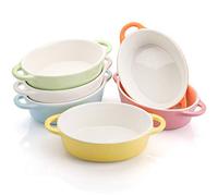 Foraineam Lot de 6 ramequins ovales en porcelaine de 283,5 g - Passe au four - Avec poignées doubles