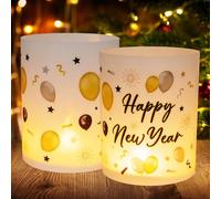 Forbabe 12 Bougies de table en Verre pour décoration de Nouvel An, décoration de table Happy New Year 2026, décoration de table en Or, réutilisable pour le Nouvel An