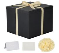 Forbabe Coffret cadeau avec couvercle 30 x 30 x 25 cm - Boîte cadeau de qualité supérieure noire grande avec rubans, cartes de vœux, hamper raphia - Idéal pour Noël, anniversaire, anniversaire de