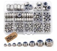 Forbabe Lot de 250 écrous hexagonaux DIN 985 en nylon | Lot d'écrous autobloquants A2-70 en acier inoxydable 304 avec boîte de 8 tailles métriques M2 M3 M4 M5 M6 M8 M10 M12