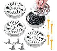 Forbabe Lot de 4 spirales à moustiques avec attrape-cendres - En acier inoxydable - Avec 4 brosses et 4 mini spirales d'encens - Résistant au feu - Pour jardin, terrasse, camping
