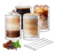 Forbabe Lot de 4 verres à latte macchiato à double paroi 350 ml avec 4 cuillères