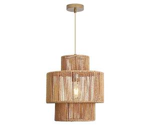 FORCOSO Lampe Suspendue en Rotin, Lampe à Suspensions Table à Manger, Rotin Lampe de Plafond Ø32 cm, Lampe Suspendue Boho E27, max.60W pour Chambre Salon Salle à Manger Couloir Cuisine - Marron