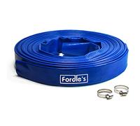 Fordle’s 20m x 25mm Diamètre Layflat Tuyau De Refoulement Compatible Avec Pompe A Eau Submersible - PVC Bleu Renforcé De Polyester - Comprend 2 Clips