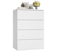 FOREHILL Commode 4 Tiroirs, Petite Commode Chambre, 60x40x80 cm, Blanche | Meuble de rangement étroit sans poignées, Chiffonnier salon, entrée, appart, Meuble tiroirs rangement à vêtements, Moderne