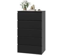 FOREHILL Commode 5 Tiroirs, Commode Chambre Adulte, 60x40x100 cm, Noire