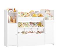 FOREHILL Meuble Rangement Enfant avec 6 Boîtes Amovibles Bibliothèque Enfant avec 9 Étagères et 1 Grand Tiroir Bibliotheque pour Chambre d’Enfant Salle de Jeu Salon 138x30x94 cm Blanc