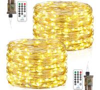 Forepin Guirlande Lumineuse, 2 Pièces 18M 150LED Guirlande Lumineuse Intérieur Prise 8 Modes Étanche avec Minuterie Lumières de Noël pour Décoration Intérieure Extérieure, Sapin Fête Maison Soirée