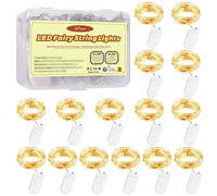 Forepin Guirlande Lumineuse à Pile, 2M Guirlande LED Blanc Chaud 20 LED Fée Chaîne Lumières IP67 Étanche pour Décoration Sapin de Noël/Mariage/Jardin/Terrasse, 15 Pack